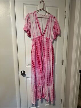 Solitaire Pink Tie-Dye V-Neck Maxi Dress